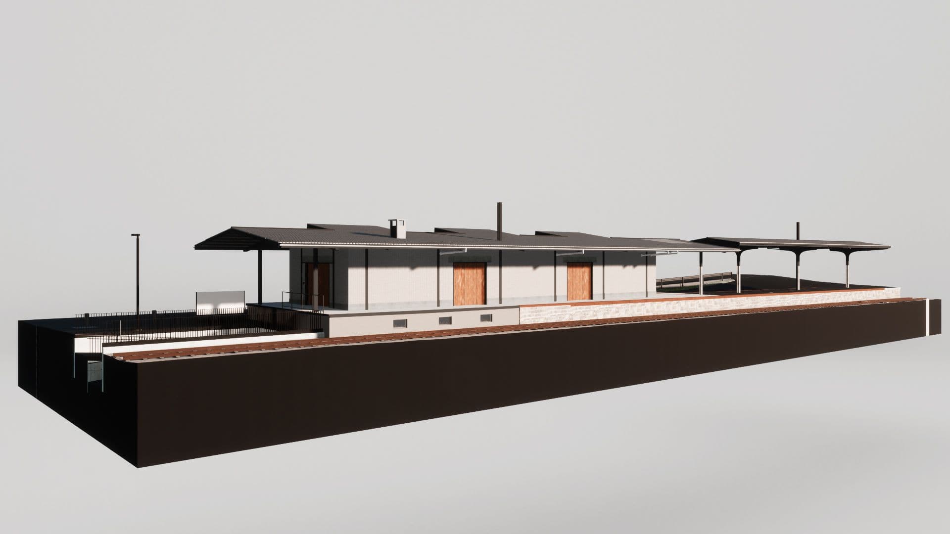 Moderner Bungalow mit Flachdach und Terrasse in minimalistischem Design.