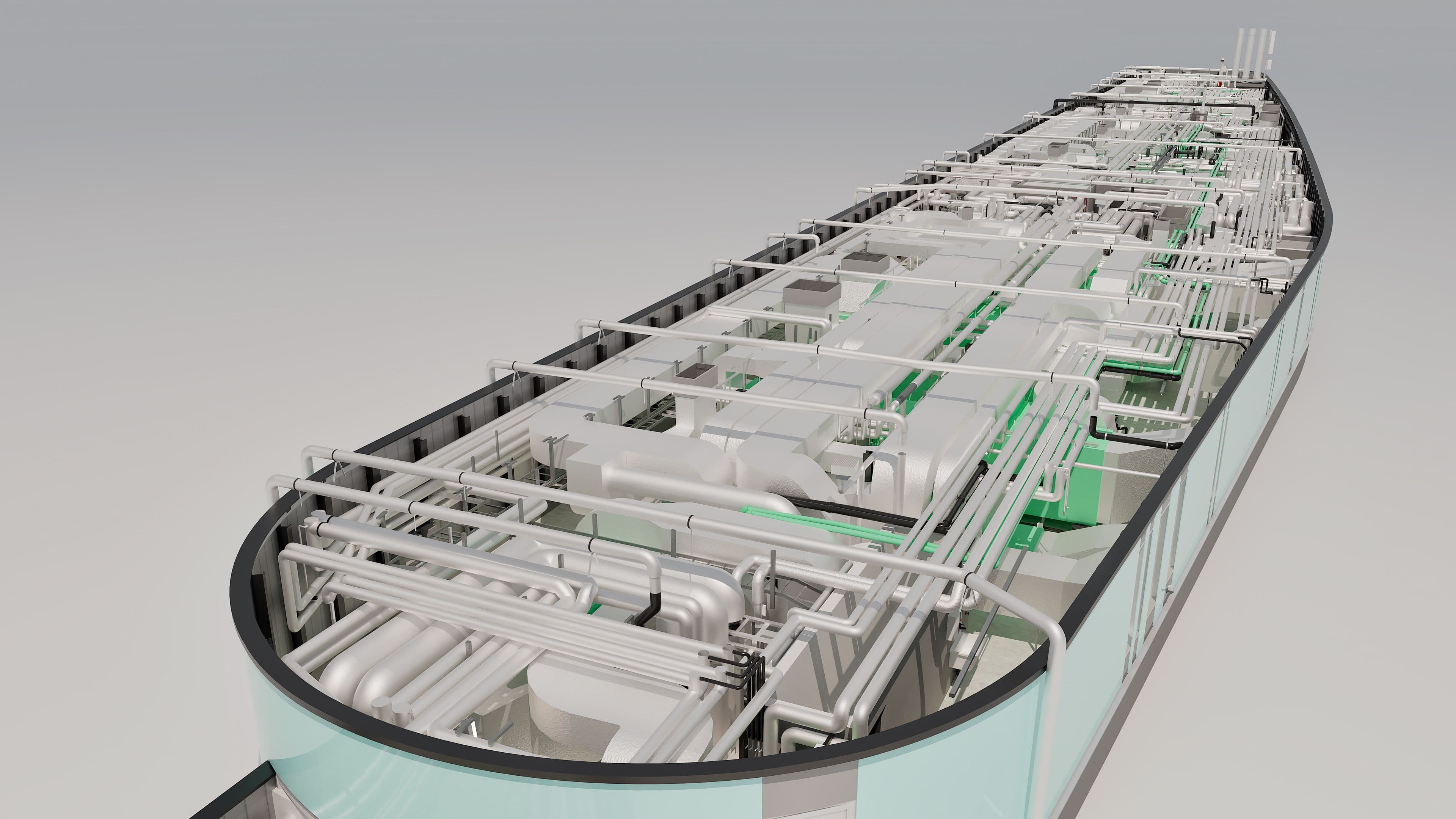 3D-Modell eines industriellen Tankschiffs.